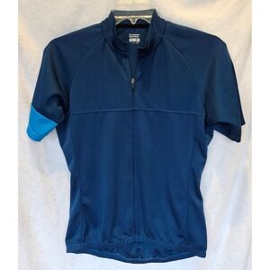 Giant Brand Cycling Jersey Short Sleeve Zip Up Blue L - XL Back Pockets